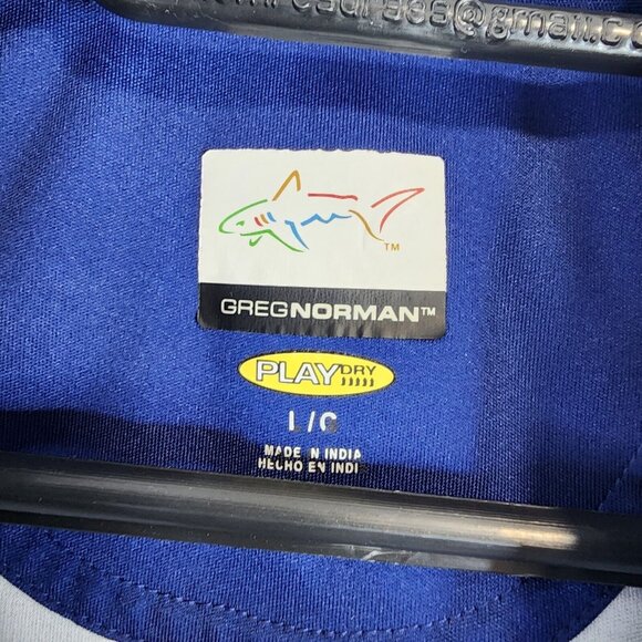 Mens Greg Norman Polo Shirt Blue Striped Short Sleeve Play Dry Size XL - Picture 3 of 8